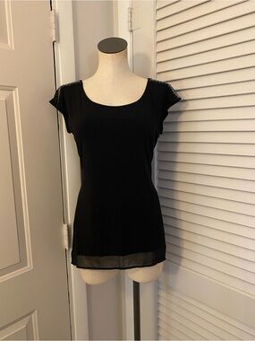 Belldini Black Scoop Neck Top with Studded/ Rhinestone Shoulders- Size Large
